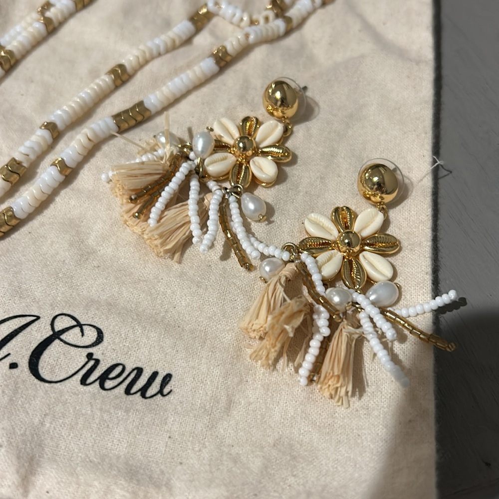 J. Crew Gold and Cream Beaded Necklace and Earring Set - Picture 2 of 2